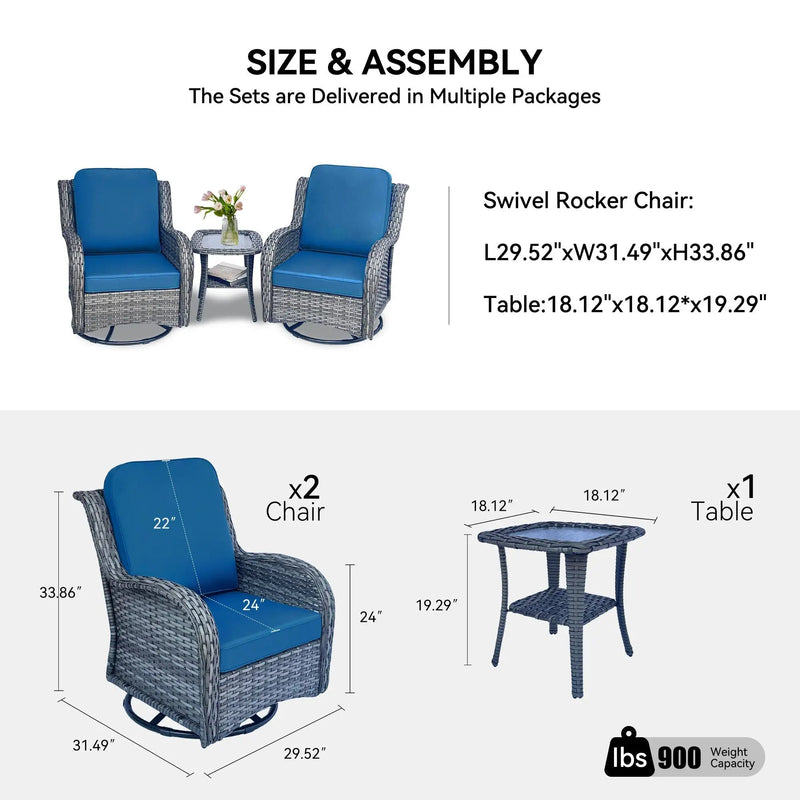 Wicker Patio Furniture Set - 3 Piece Rattan Outdoor Sectional Conversation Set by HouseOfZazla