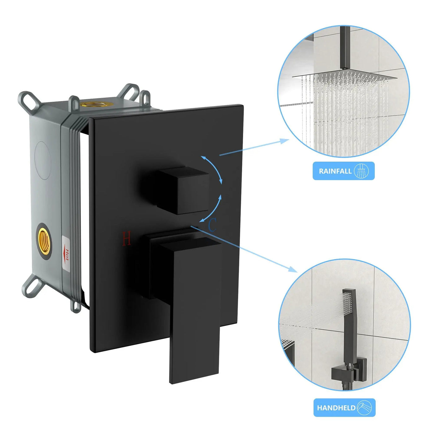 Modern Dual Shower Head System With 16" Ceiling Mount Finish, Stainless Steel And Brass by HouseOfZazla