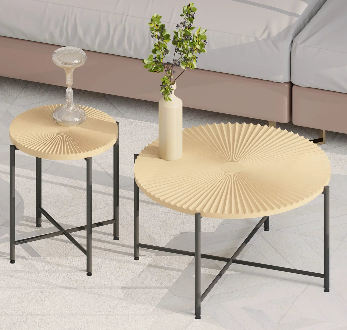 Radial - Pattern Coffee And End Table Set Waterproof Cover, Distressed Cylindrical Design (Set of 2) by Unique Piece Furniture