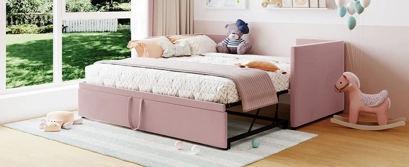 Twin Size Upholstered Daybed With Pop Up Trundle by HouseOfZazla