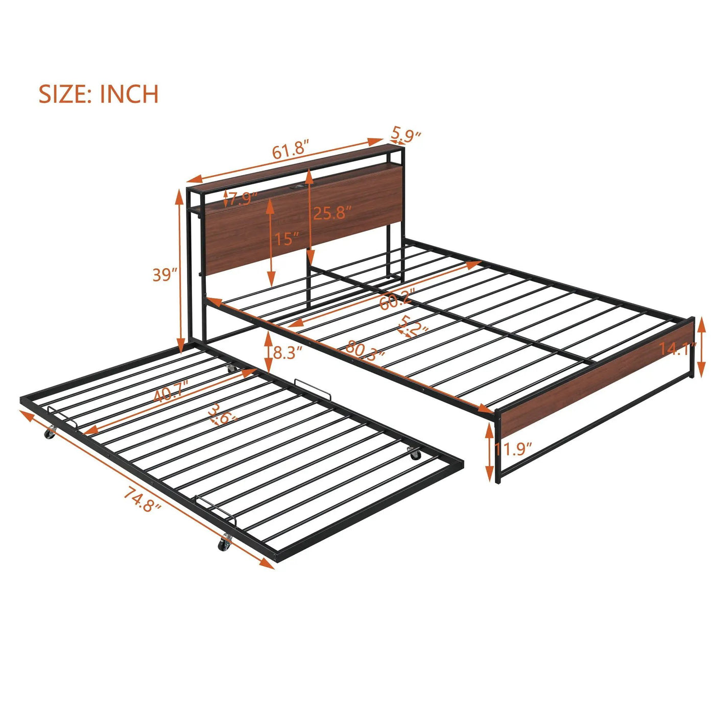 Platform Bed Frame With Trundle, USB Ports And Slat Support, No Box Spring Needed by Unique Piece Furniture
