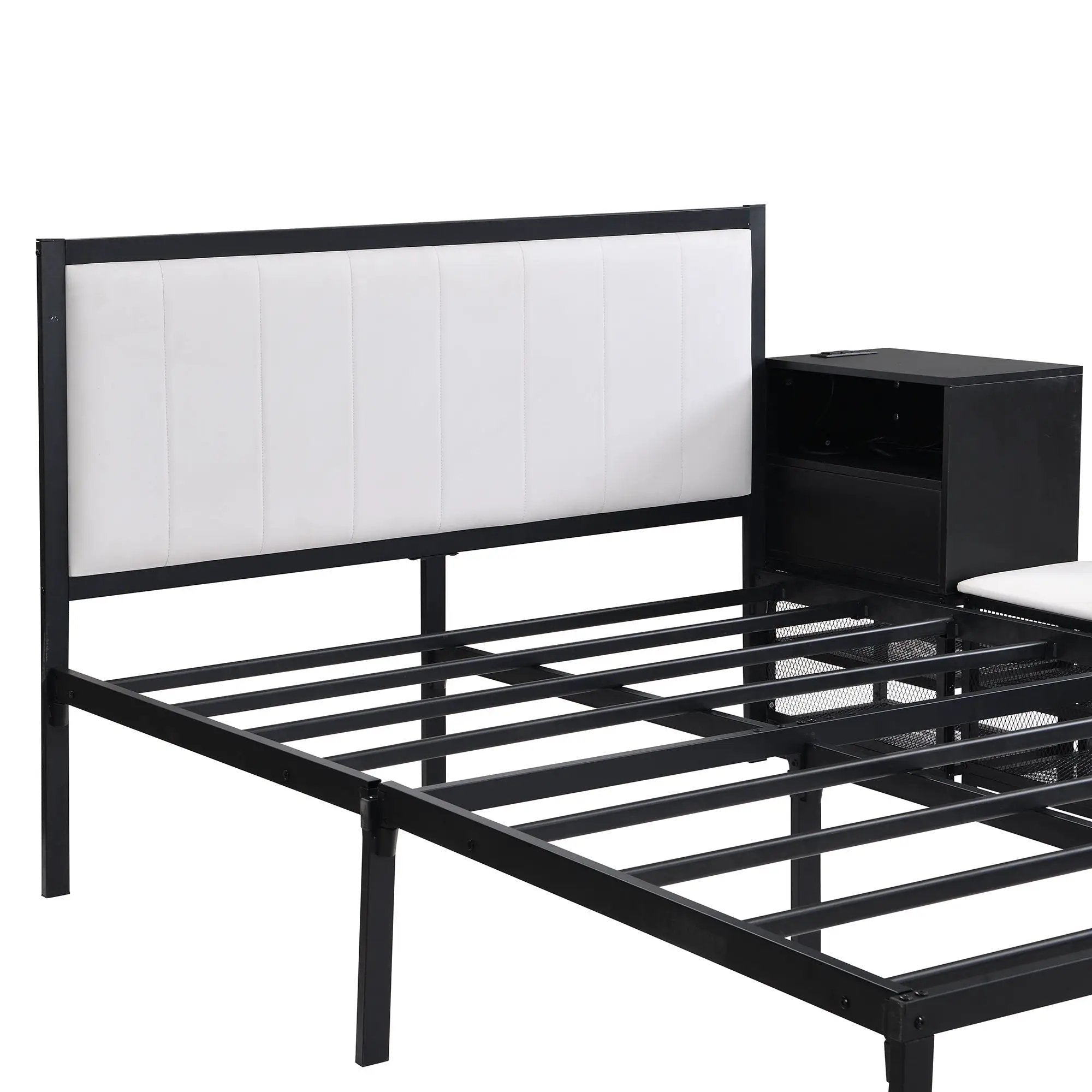 Platform Bed With 2 Tier Storage Shelves, Storage Cabinet by Unique Piece Furniture