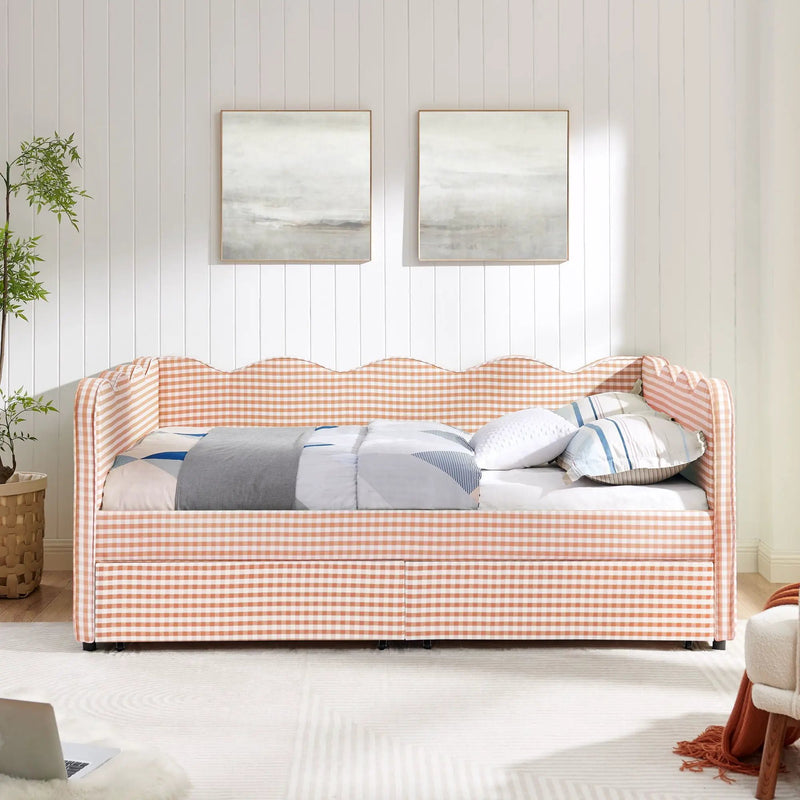 Gingham Daybed With USB Charging Port, Wave-Shaped Design by Unique Piece Furniture