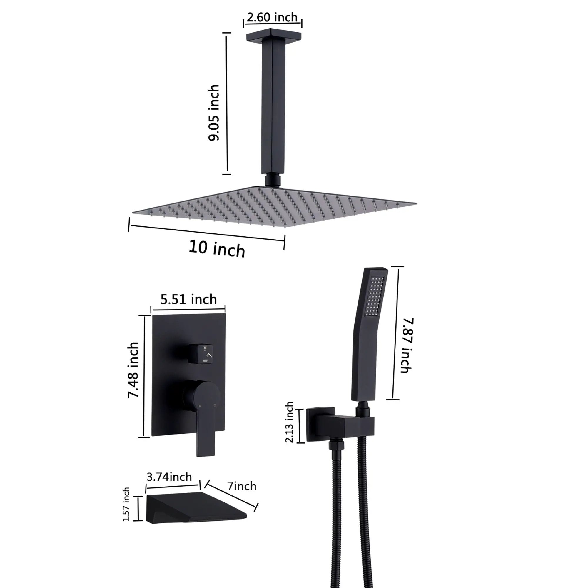 Wall Mount Shower System With High Pressure 10" Shower Head And Handheld by HouseOfZazla
