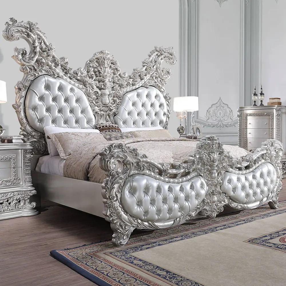 Valkyrie - Eastern King Bed - Synthetic Leather & Antique Platinum by Unique Piece Furniture