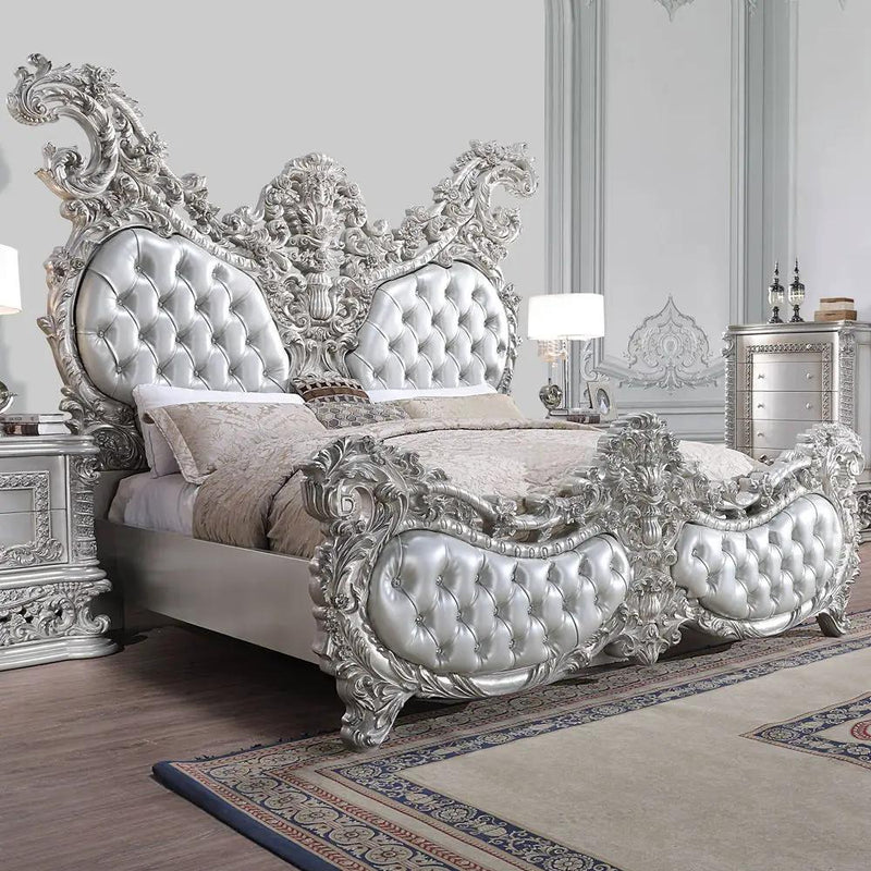 Valkyrie - Eastern King Bed - Synthetic Leather & Antique Platinum by Unique Piece Furniture