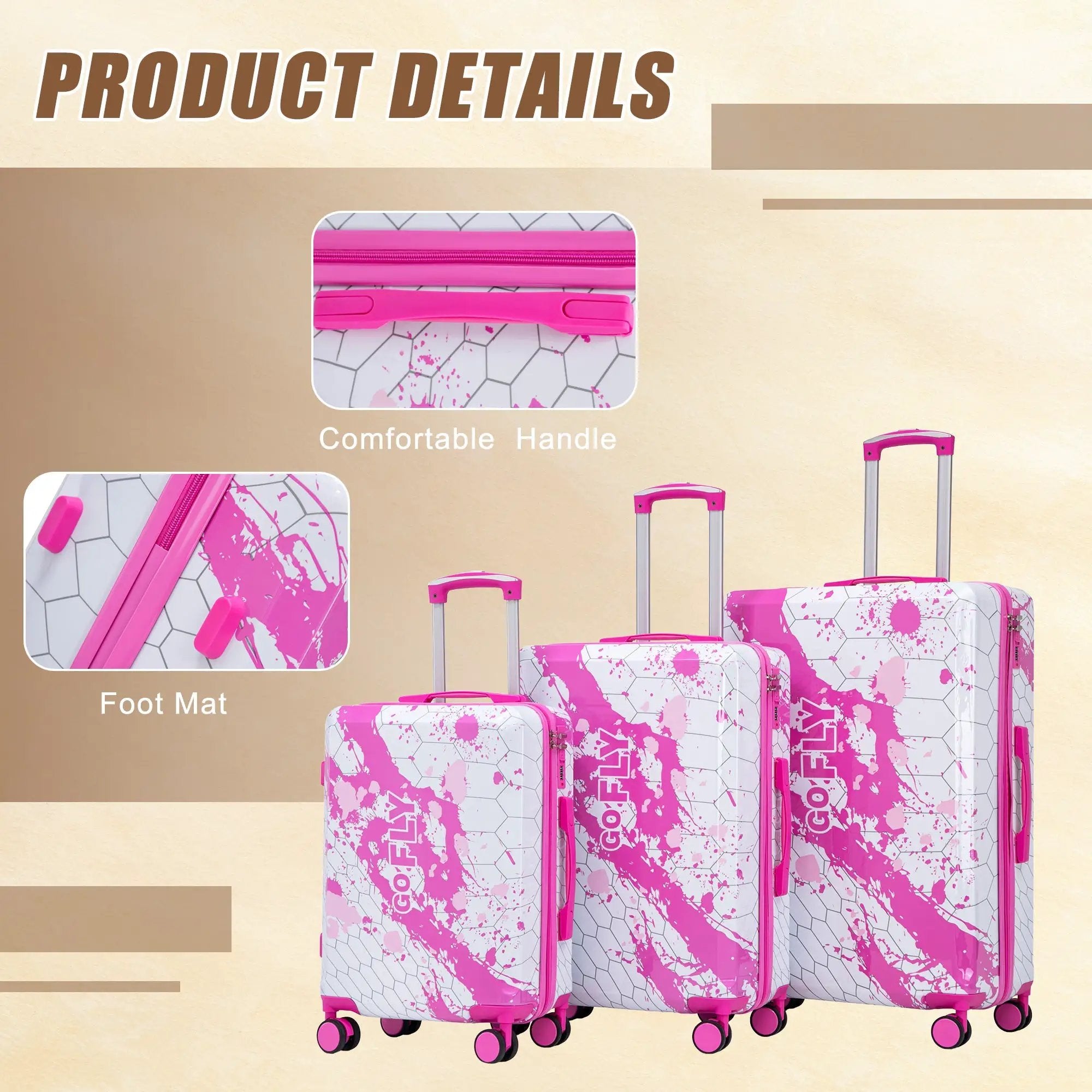 3-Piece Spinner Wheel Luggage Set (20"/24"/28") in Pink by HouseOfZazla