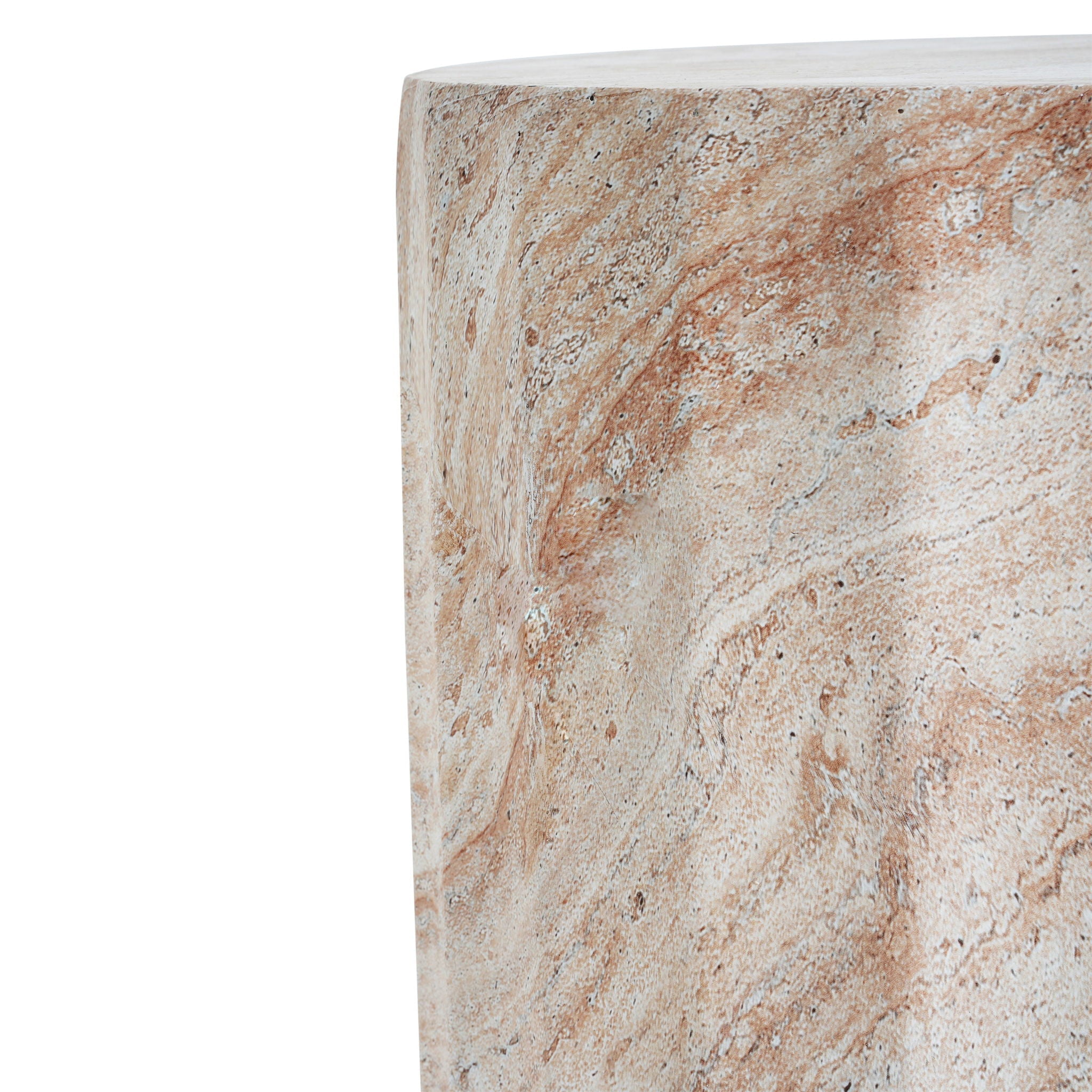 Outdoor / Indoor Lightweight Concrete Side Table, Cylinder Travertine Finish Accent Table - Beige by HouseOfZazla