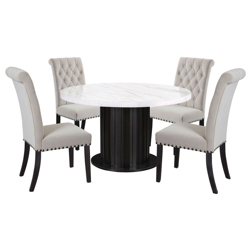 Sherry - 5 Piece Round Dining Table Set With Linen Like Upholstered Chairs - Sand by HouseOfZazla