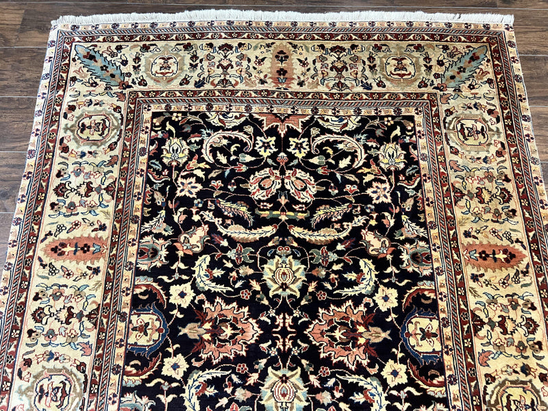 Indo Persian Rug 5x15, Wide Runner Rug 5 x 15 ft, Wool Hand Knotted Vintage Carpet, Black & Cream, Floral Allover Long Oriental Rug by Jewel Rugs
