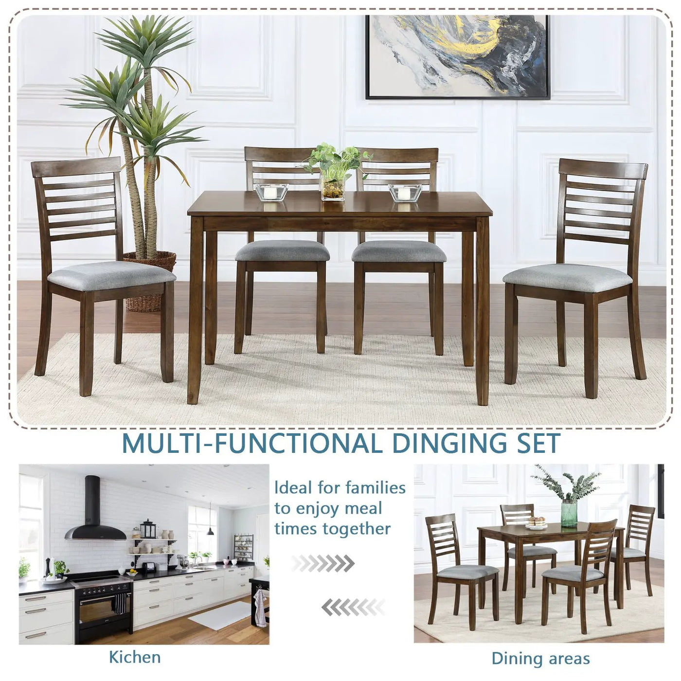5 Pieces Modern Dining Set, Rectangular Wooden Dining Table With 4 Upholstered Chairs by Unique Piece Furniture