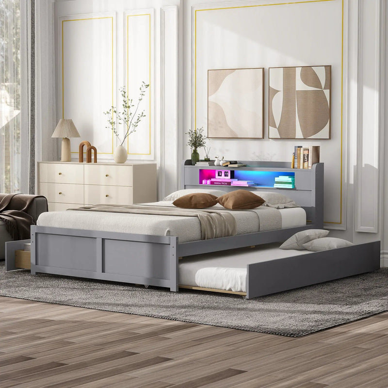 Storage Platform Bed With LED Lights, 2 Drawers And Trundle by Unique Piece Furniture