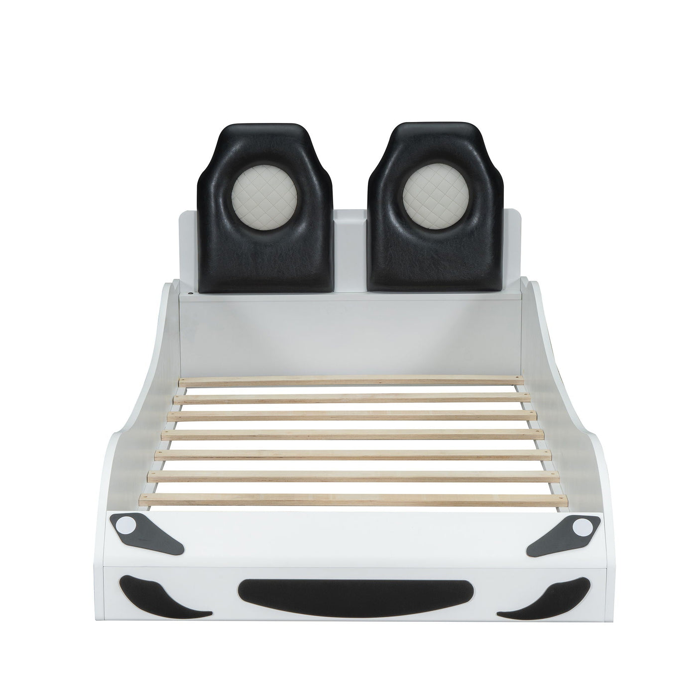 Race Car Shaped Platform Bed With LED And Upholstered Backrest In by HouseOfZazla