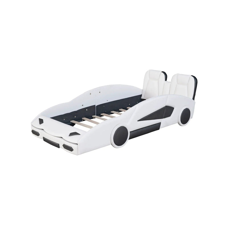 Race Car Shaped Twin Platform Bed With Wheels, Pine Wood Construction by HouseOfZazla