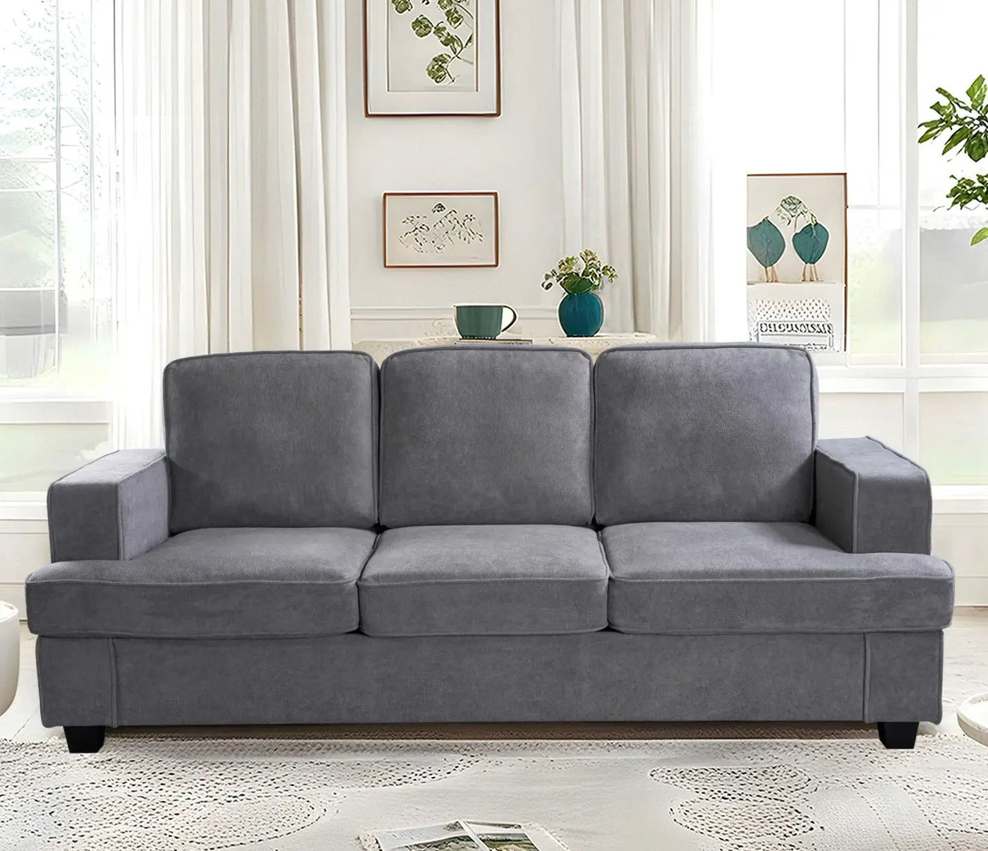 Modern Sofa, Comfortable 3 Seater Couch With Deep Seating, Loose Back Cushions, Wide Arms by Unique Piece Furniture