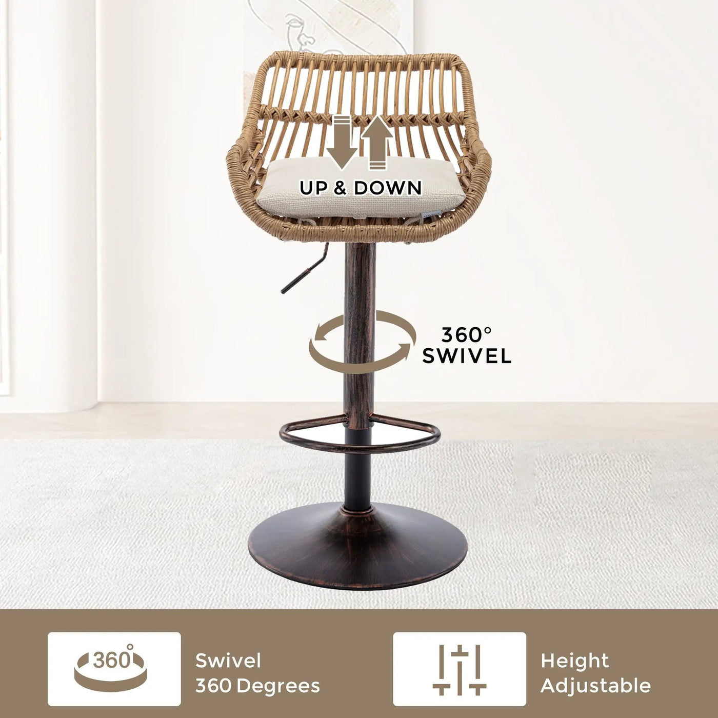 Modern Swivel Bar Stools Adjustable Counter Chairs With Footrest (Set of 2) by Unique Piece Furniture