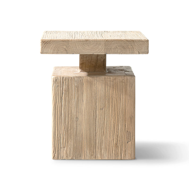 Calder 18' Solid Square Reclaimed Elm Block Plinth Side Table, Heritage Light Natural Brown by HouseOfZazla