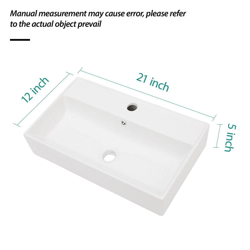 Modern Ceramic Rectangular Wall Mounted Bathroom Sink With Faucet Hole & Overflow by HouseOfZazla