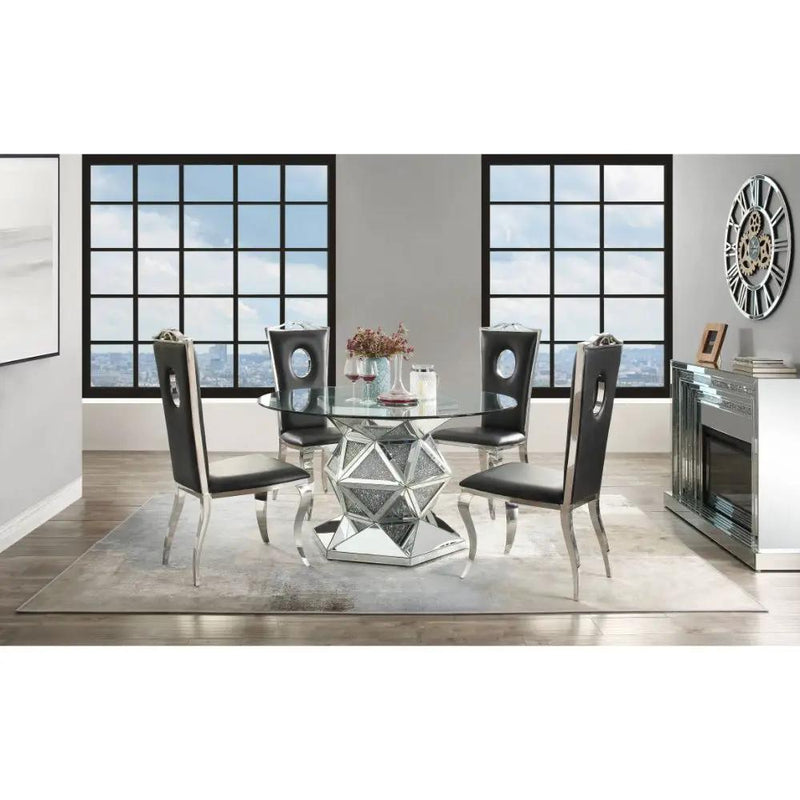 Noralie - 52" Round Dining Table - Mirrored & Faux Diamonds by Unique Piece Furniture