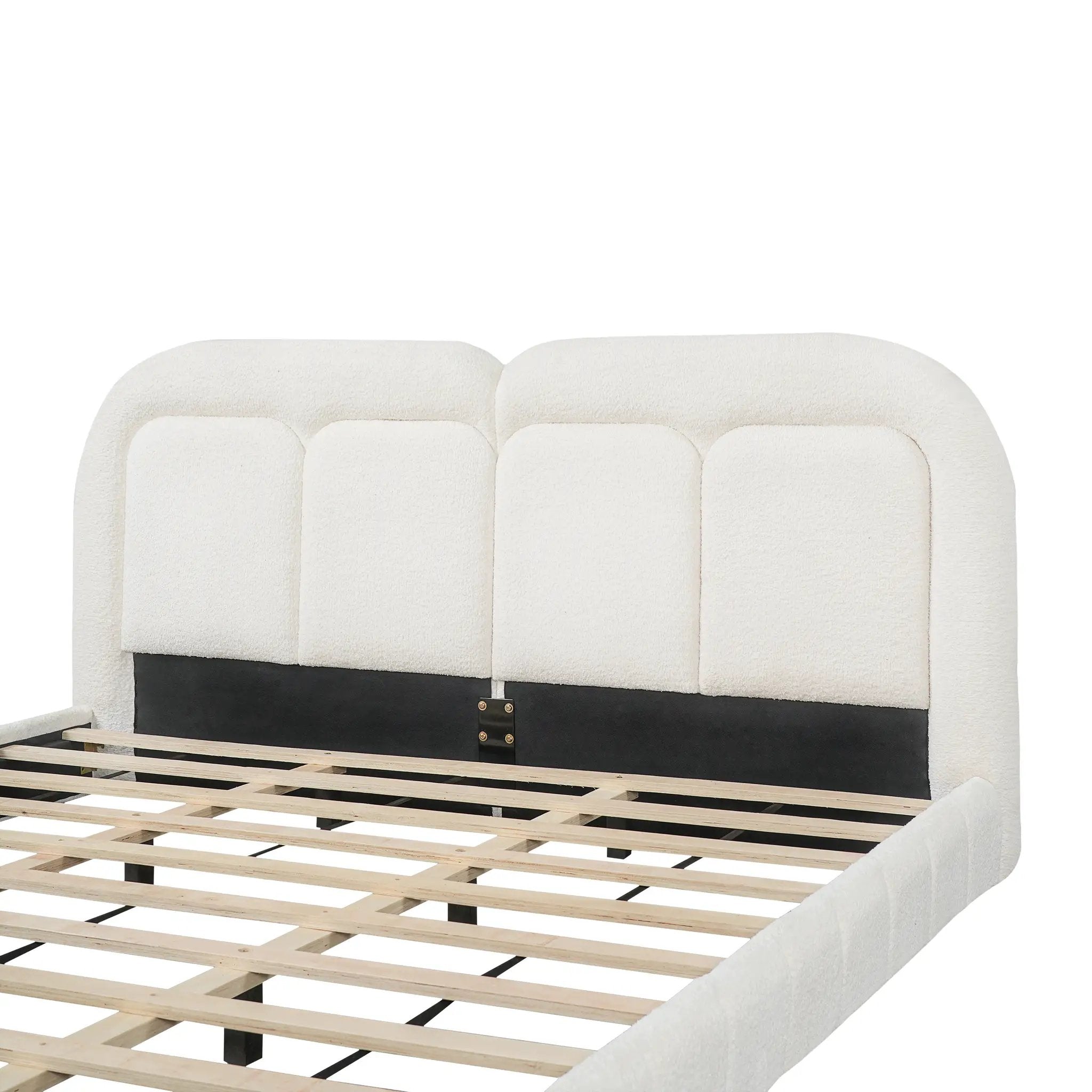 King Size Boucle Upholstered Platform Bed with Tufted Headboard by HouseOfZazla