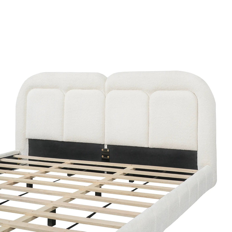 King Size Boucle Upholstered Platform Bed with Tufted Headboard by HouseOfZazla