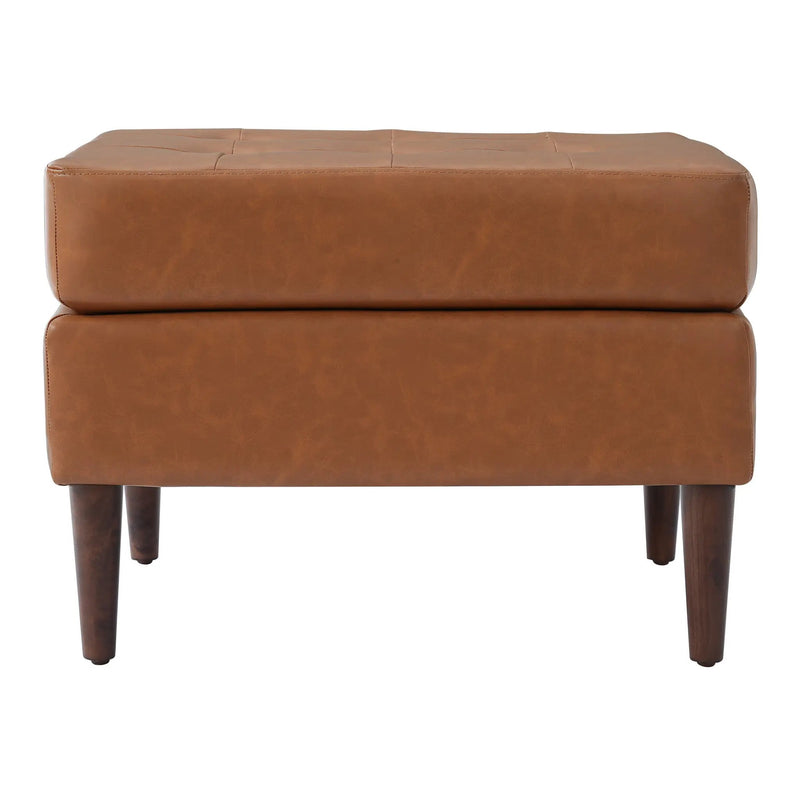 Upholstered PU Leather Ottoman, Solid Wooden Legs by HouseOfZazla