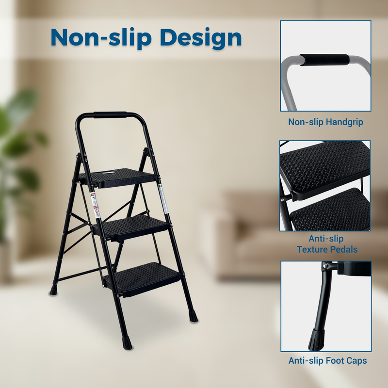 3 Step Ladder Folding Step Stool with Wide Anti-Slip Pedal by HouseOfZazla