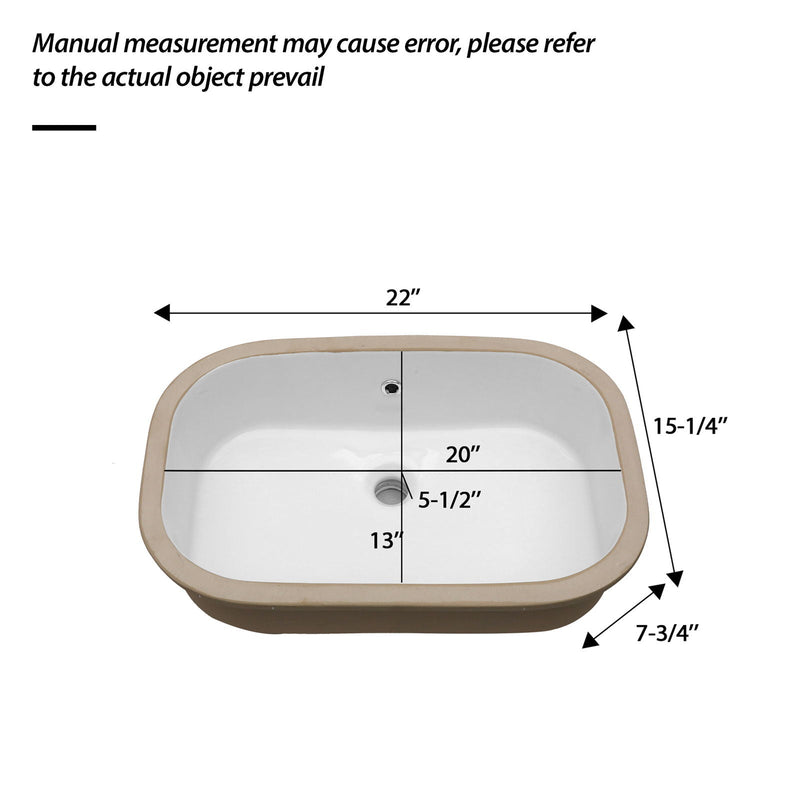 Undermount Bathroom Sink 22" X 15.25" With Overflow Sleek, High Temperature Fired, Stain Resistant, Smooth Polished Surface - White by HouseOfZazla