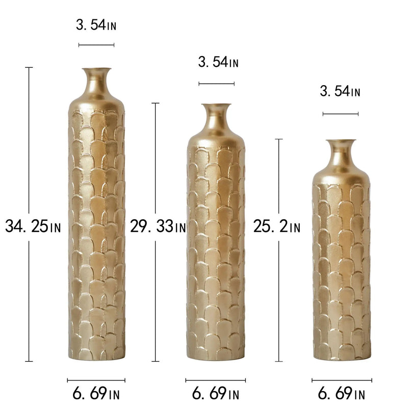 Floor Metal Vases Decorated White Metal Vases (Set of 3) Gorgeous Home Decoration Large Glazed Metal Vases - Golden by Unique Piece Furniture