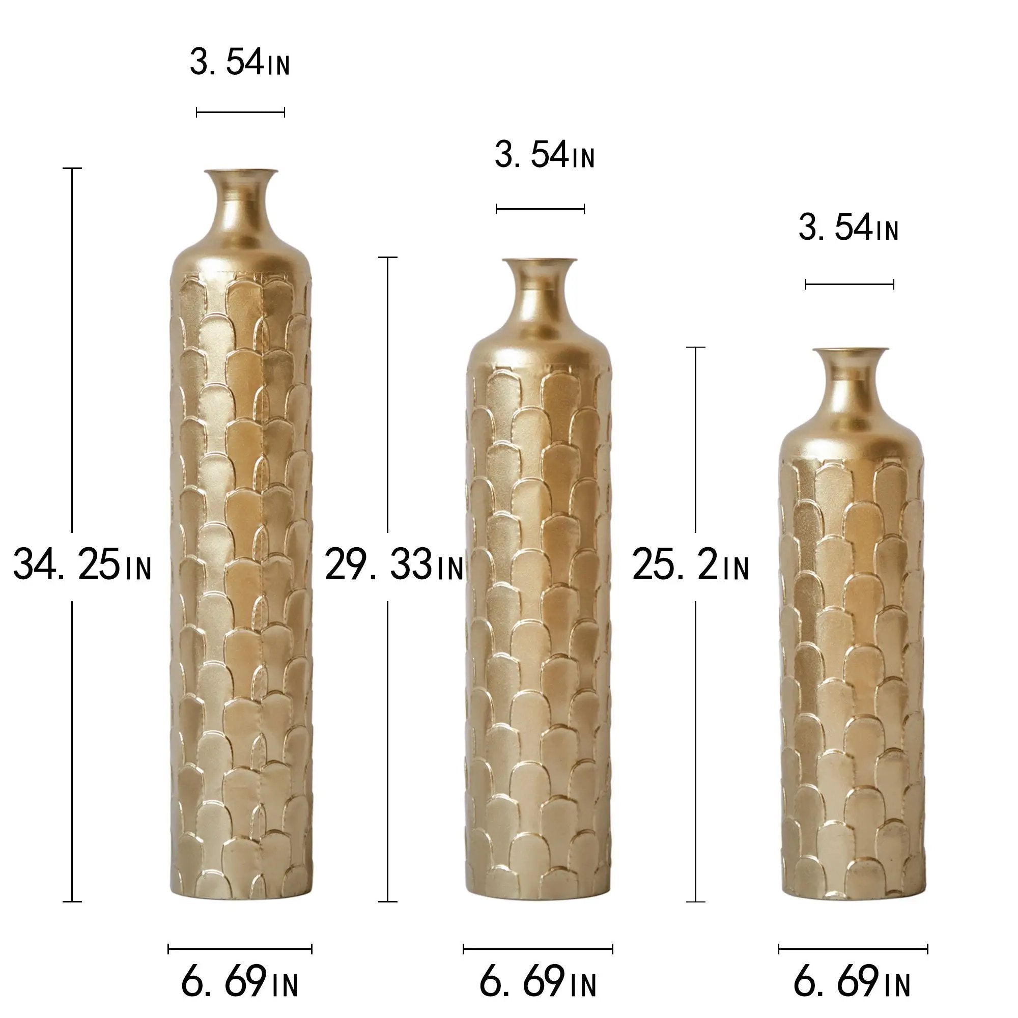 Floor Metal Vases Decorated White Metal Vases (Set of 3) Gorgeous Home Decoration Large Glazed Metal Vases - Golden by HouseOfZazla