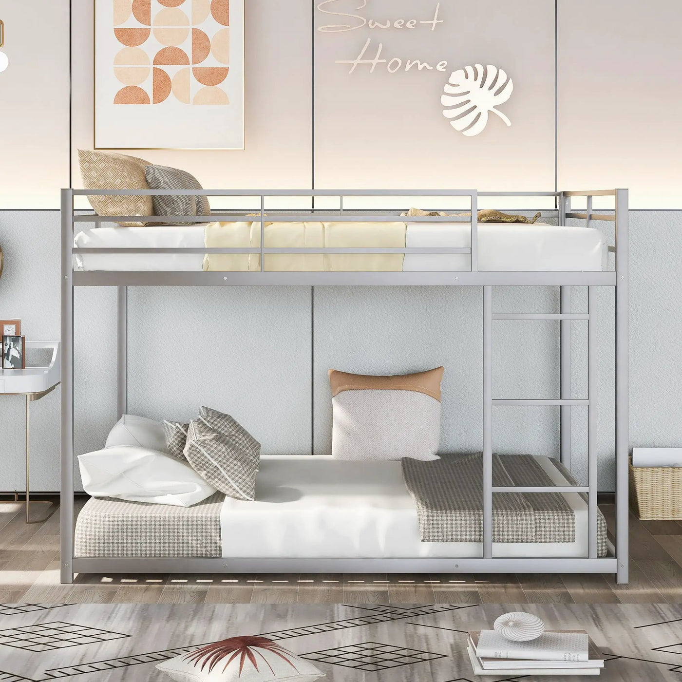 Metal Bunk Bed, Low Bunk Bed With Ladder by HouseOfZazla