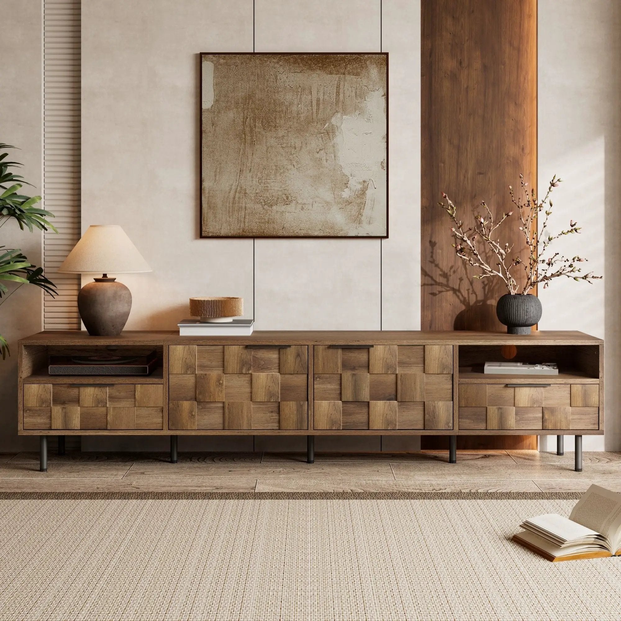 TV Stand With 2 Drawers, Media Console Table For TVs Up To 85'' - Natural by Unique Piece Furniture