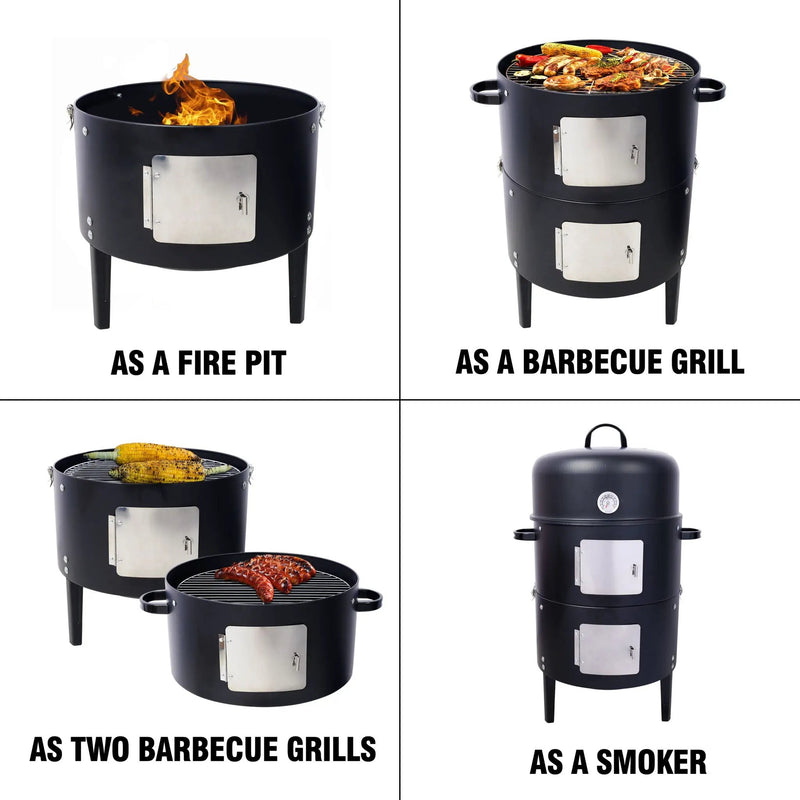 Heavy Duty Round Bbq Grill 17" Steel Charcoal Smoker For Outdoor Cooking - Black by HouseOfZazla