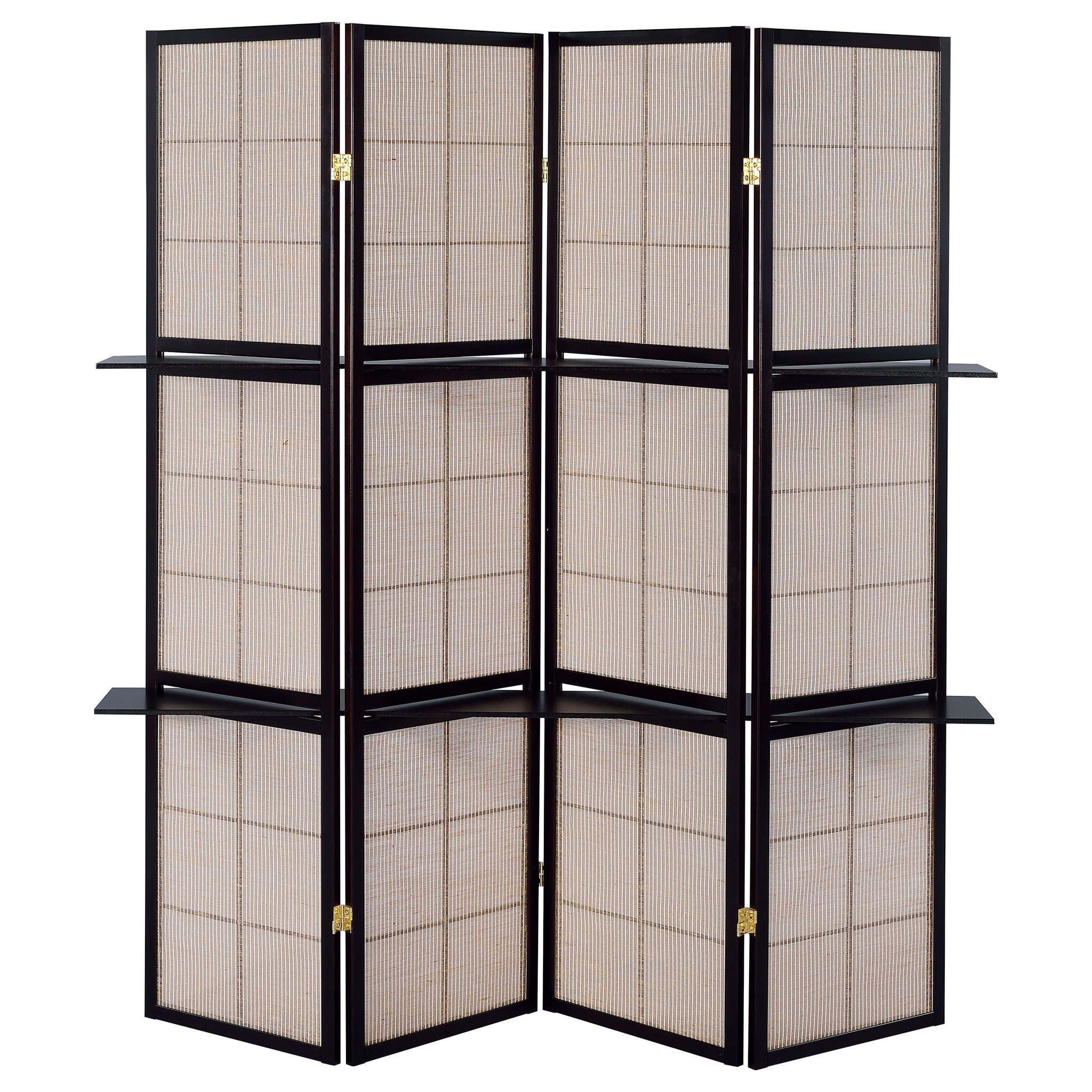 4 Panel Folding Screen With Shelves - Brown by HouseOfZazla