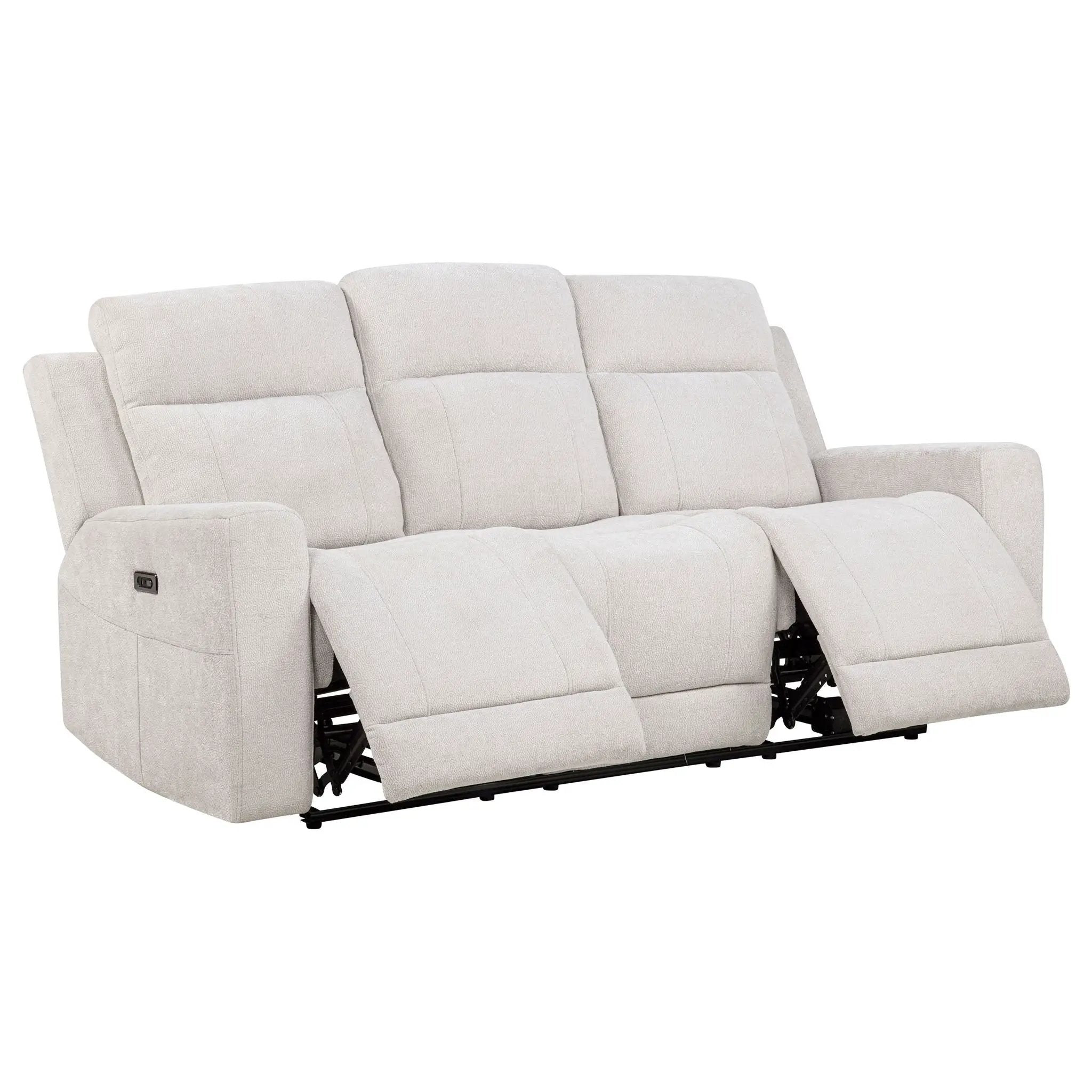 Kennett Chenille Upholstered Power Reclining Sofa Ivory by Unique Piece Furniture