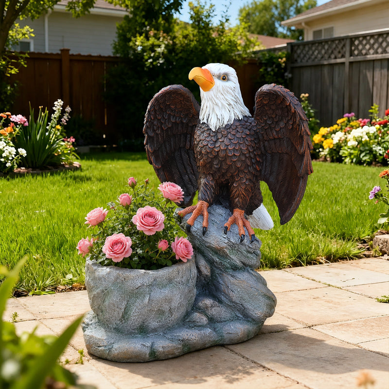 Standing Eagle Statue Garden Planter on Faux Stone Base by HouseOfZazla