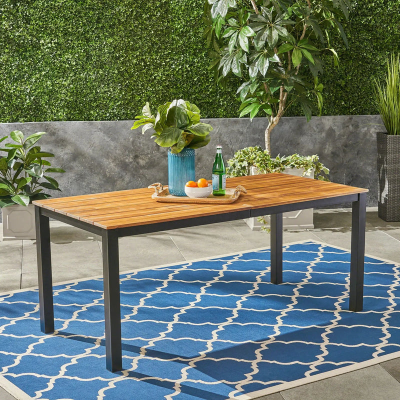 Rectangular Outdoor Dining Table Tabletop With Iron Legs - Black by HouseOfZazla