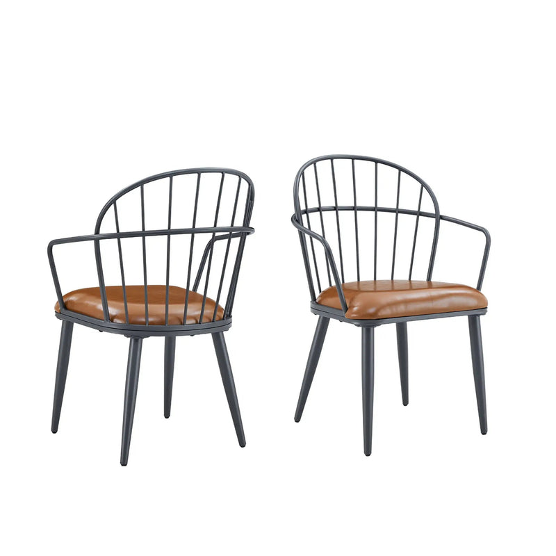 Industrial Inspired Upholstered Dining Chair Set With Metal Legs (Set of 2) - Brown by HouseOfZazla