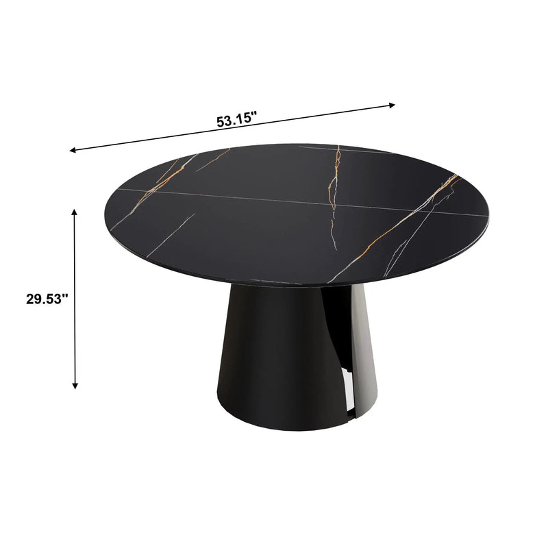 Modern Artificial Stone Round Carbon Steel Base Dining Table, Can Accommodate 6 People - Black by HouseOfZazla