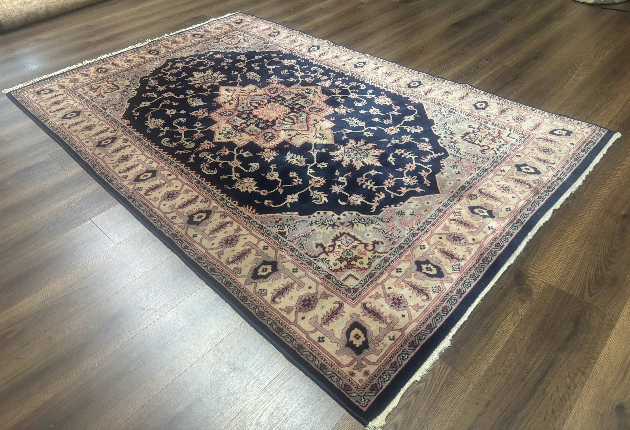 Karastan Rug Navy Serapi, Kara Shah Rug, Navy Blue, 5.6 x 8.6, Vintage Karastan Area Rug, Wool Pile Karastan Rug by Jewel Rugs