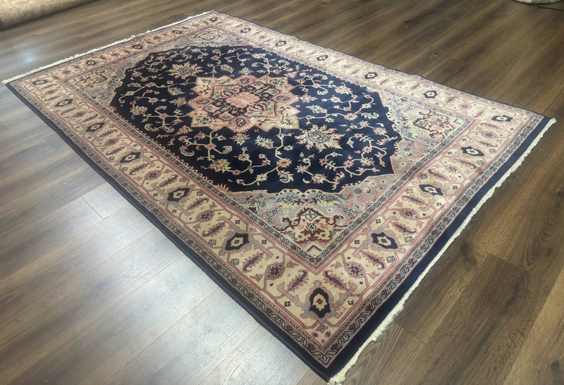 Karastan Rug Navy Serapi, Kara Shah Rug, Navy Blue, 5.6 x 8.6, Vintage Karastan Area Rug, Wool Pile Karastan Rug by Jewel Rugs