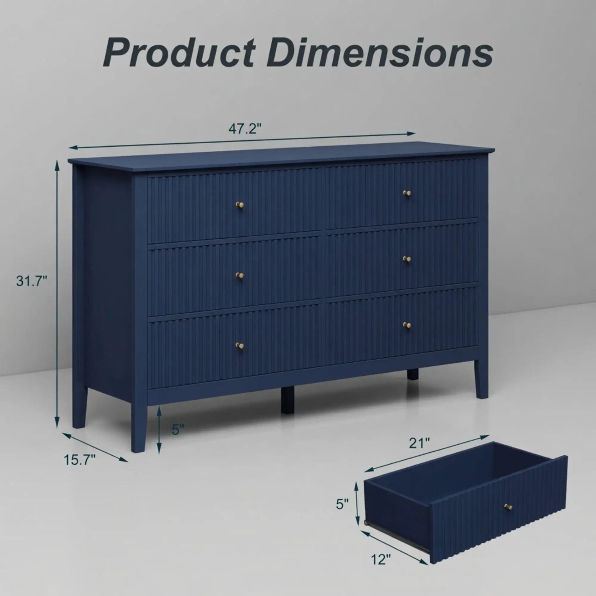 Modern 6 Drawer Fluted Dresser by HouseOfZazla