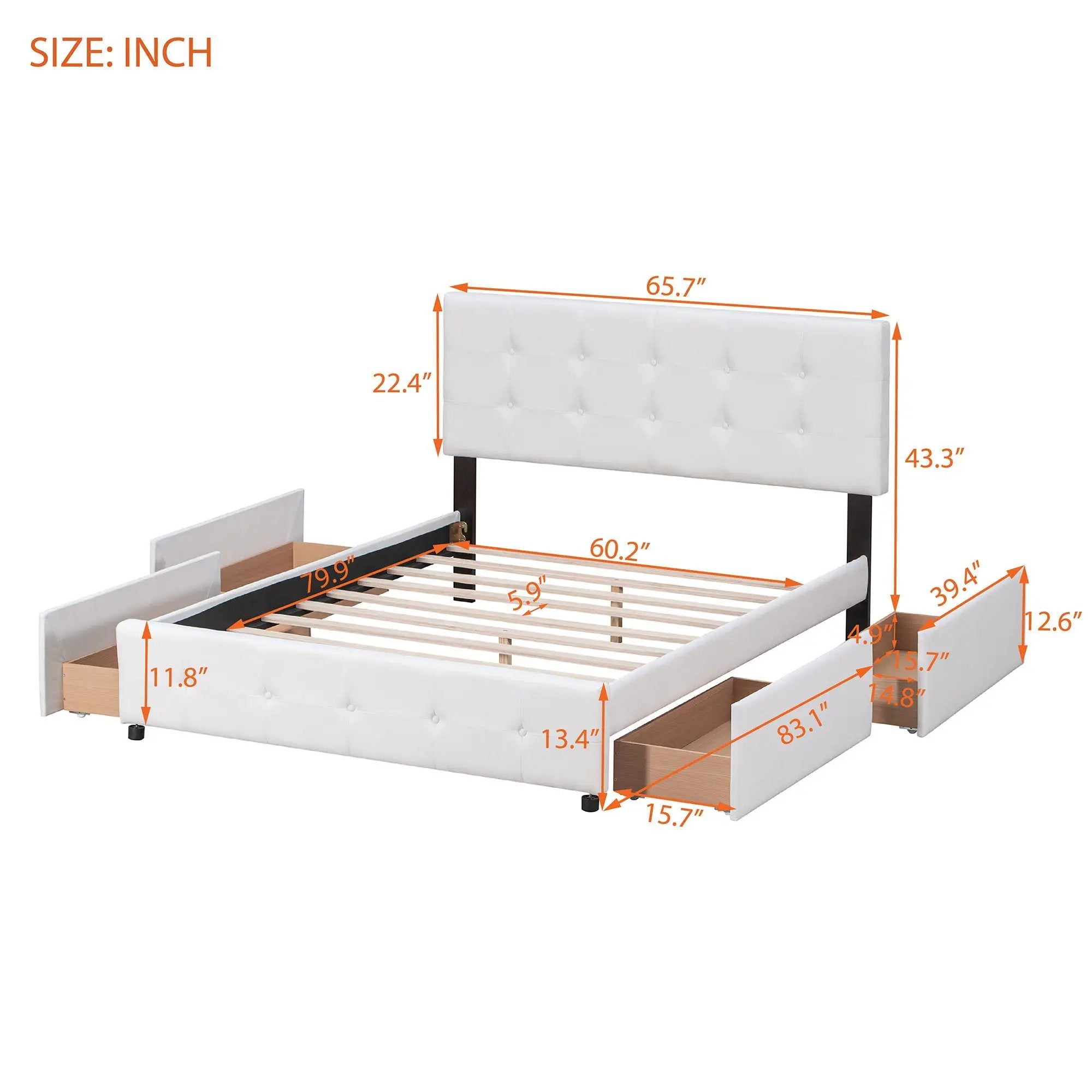 Upholstered Platform Bed With Classic Headboard And Drawers, No Box Spring Needed by HouseOfZazla