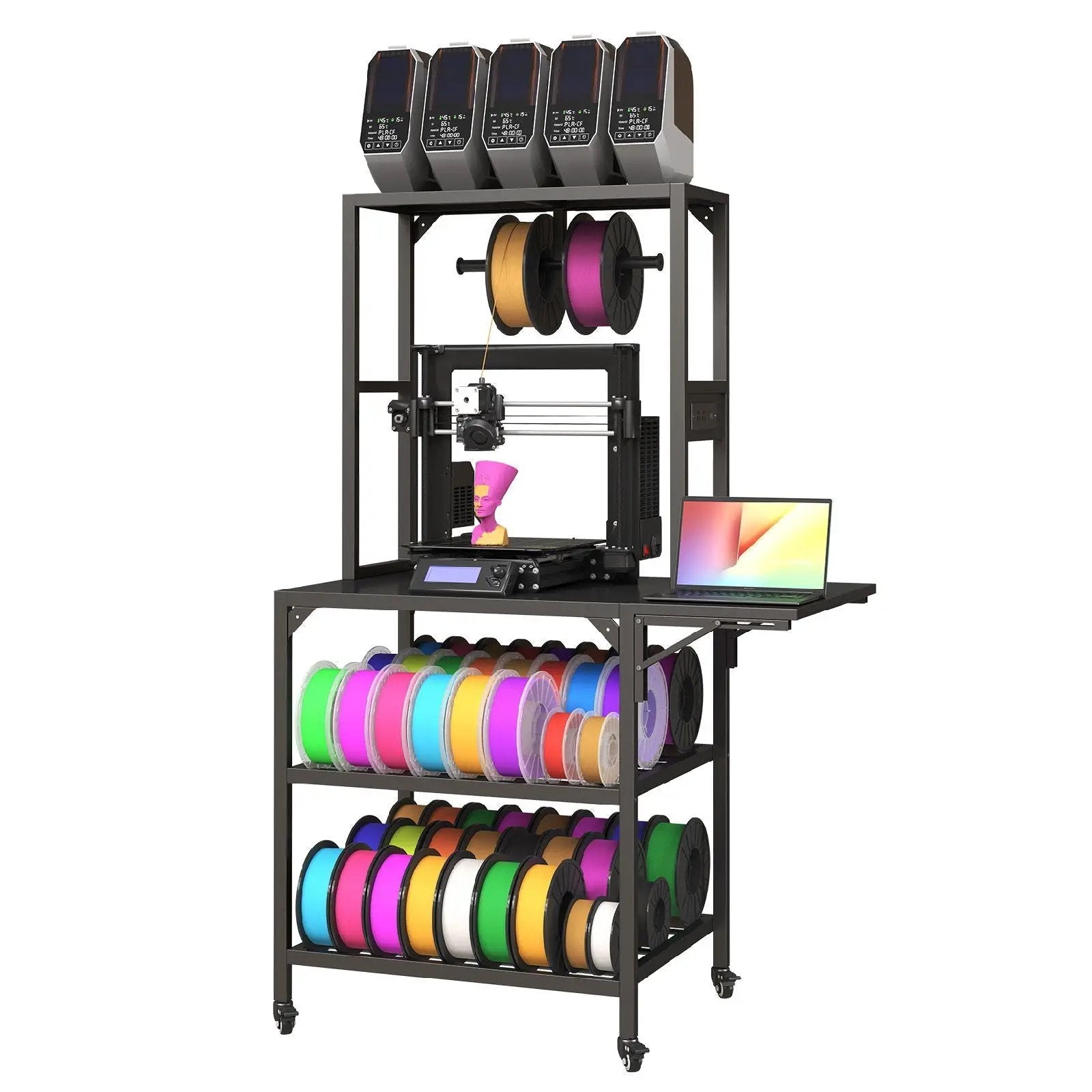 Heavy Duty 3D Printer Stand With Filament Storage Rack - Black by HouseOfZazla
