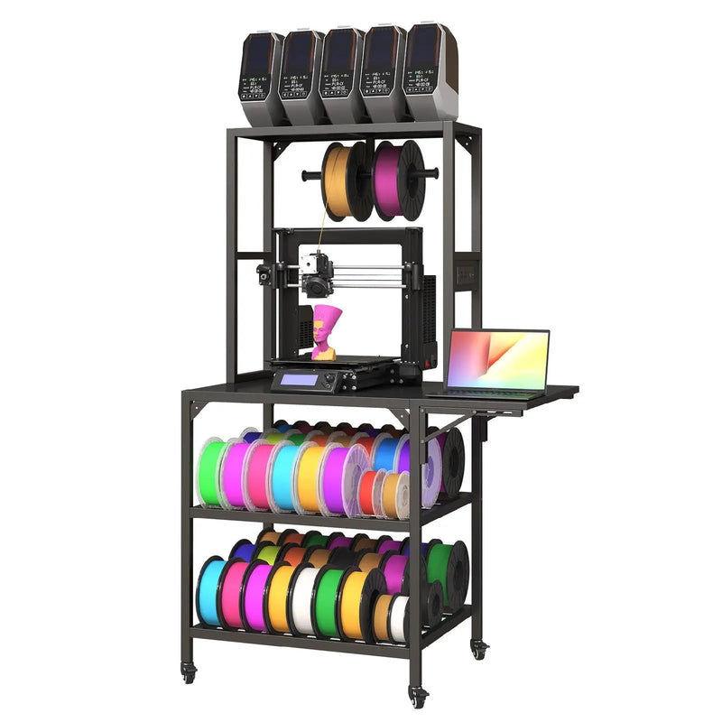 Heavy Duty 3D Printer Stand With Filament Storage Rack - Black by HouseOfZazla