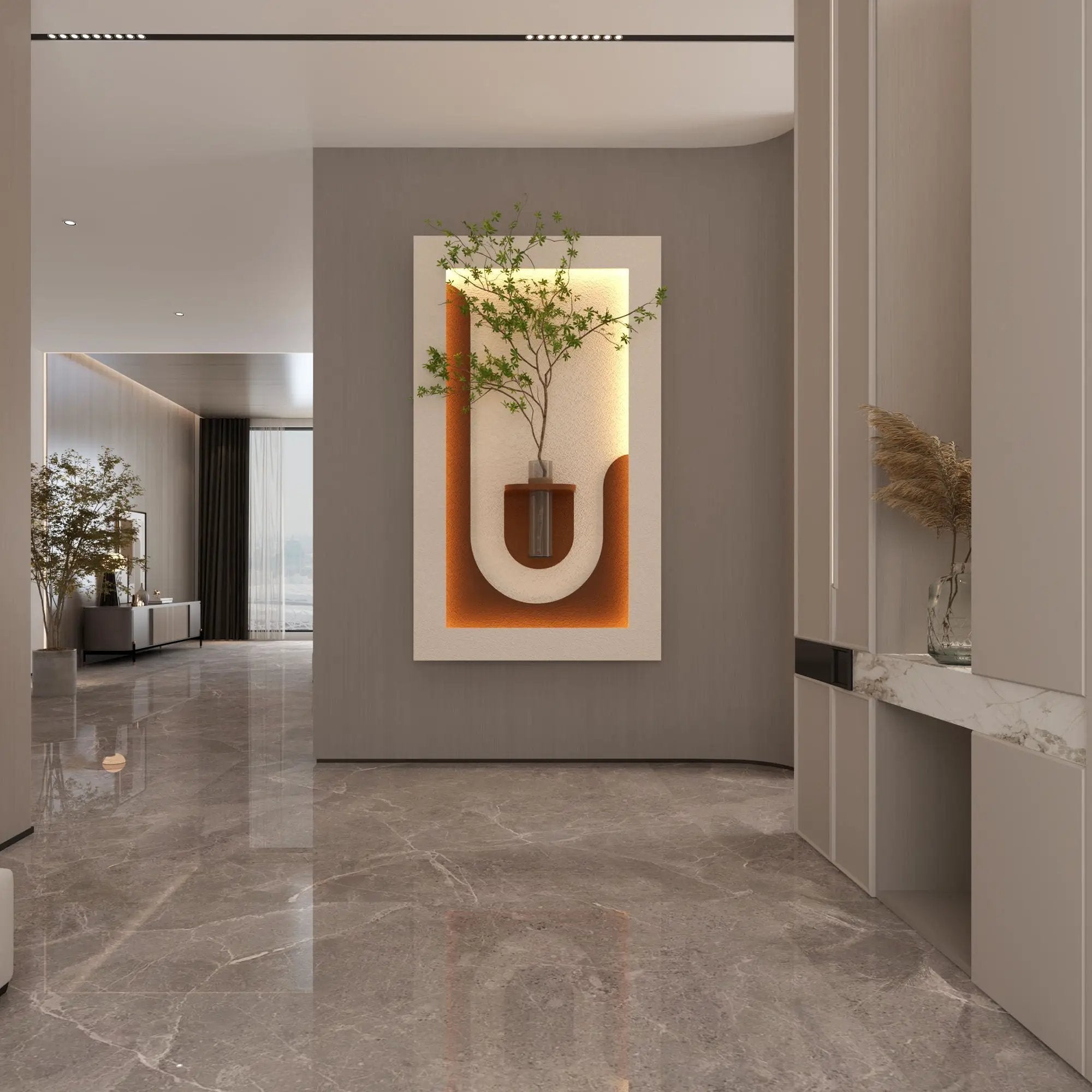 Adjustable 3 Color LED Sandstone Wall Decor with Simulated Plants, Vase & Rabbit Statue by HouseOfZazla