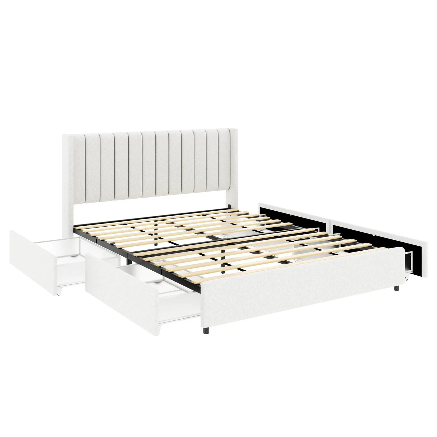 Anda - Boucle Upholstered Platform Bed With Patented Drawers Storage - Ivory by Unique Piece Furniture