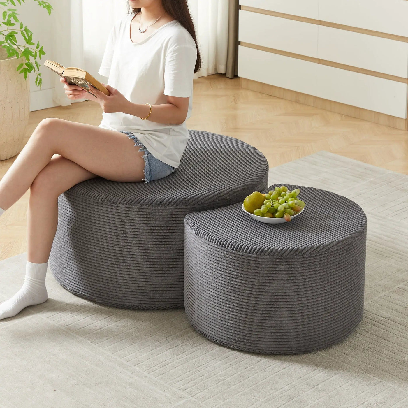 Modern Upholstered Round Coffee Table For Living Room (Set of 2) by HouseOfZazla