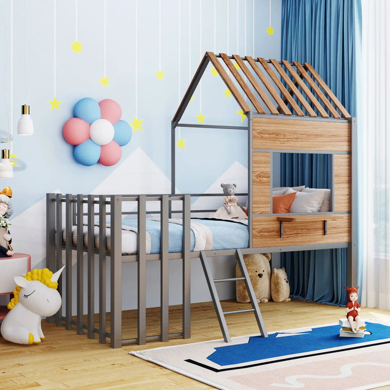 Loft Bed With Roof, Window, Guardrail, Ladder by HouseOfZazla