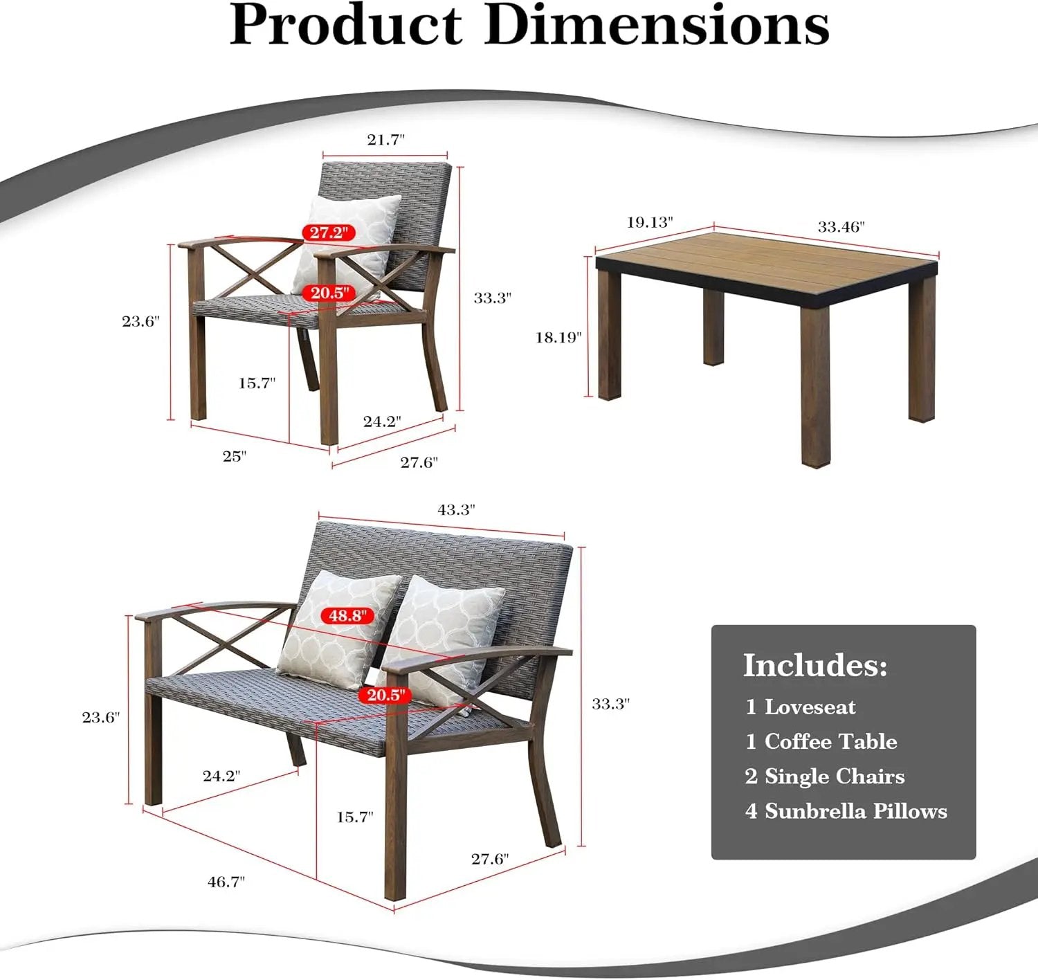 Aluminum Patio Furniture Set, 4-Piece Modern Conversation Set by HouseOfZazla